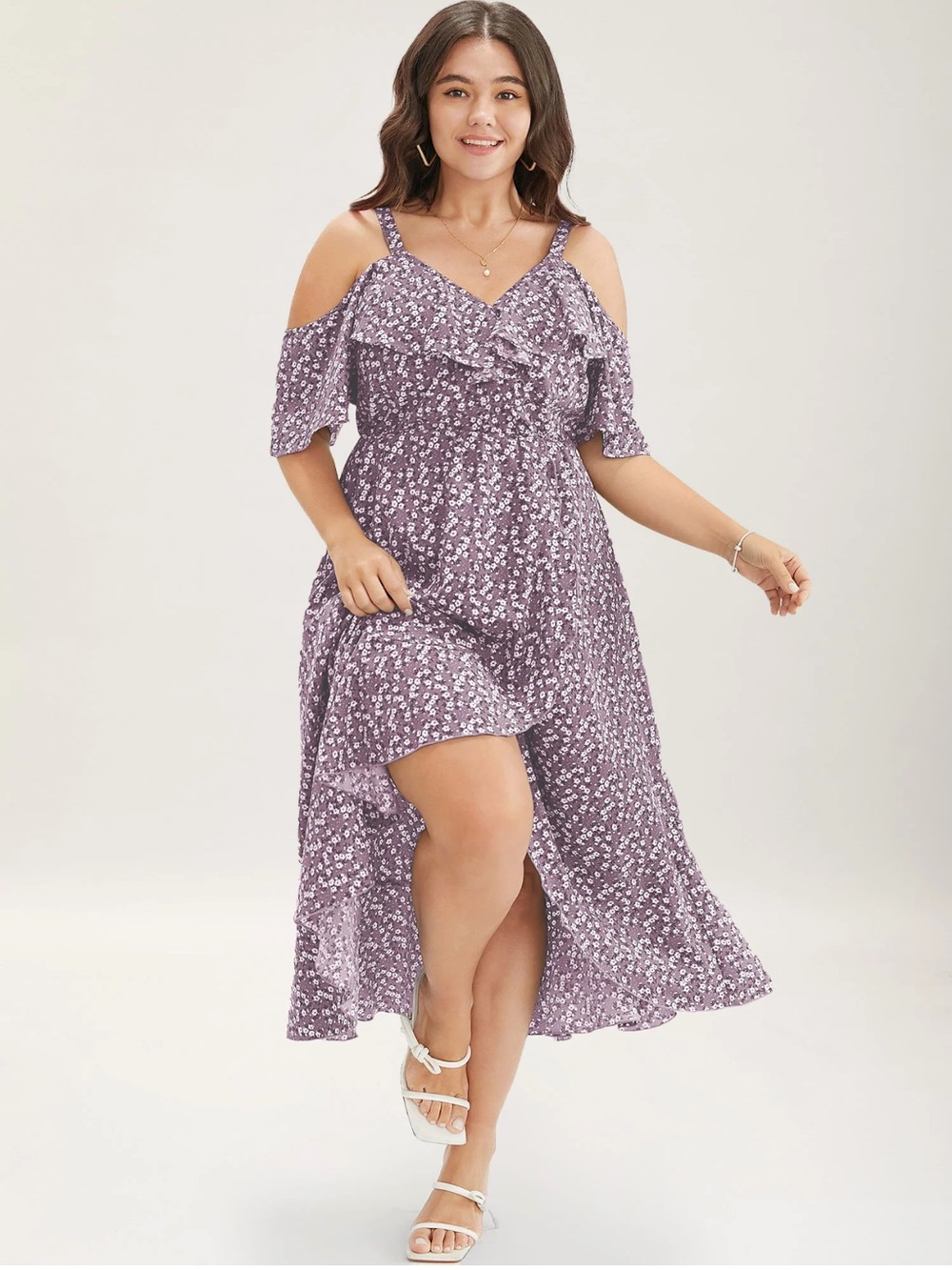 NWT BloomChic Ditsy Floral Pocket Wrap Cold Shoulder Ruffle Dress Mauve $39.90
